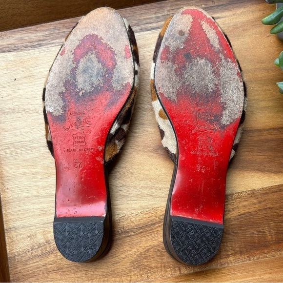 Christian Louboutin Animal Print Calf Hair Slides Sandals | Size 36 US 6 w/ Box - Picture 13 of 15